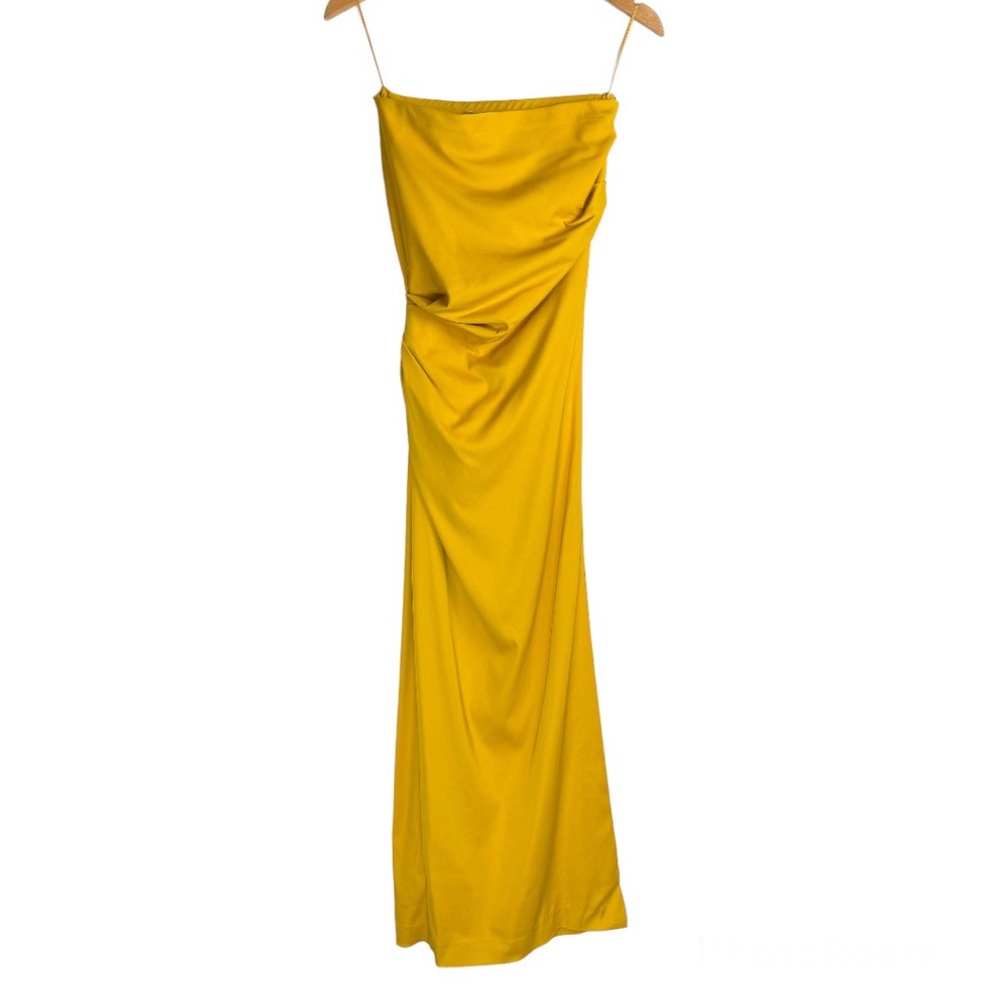 NWT ZARA Strapless Maxi Dress Sz Small Golden Yellow Side Pleats Ruched - Picture 3 of 16